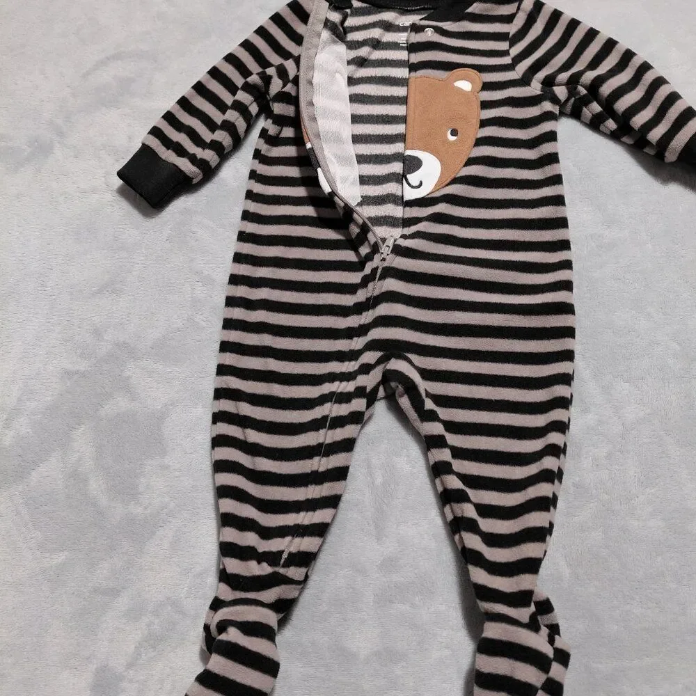Carter's 6M Footed Fleece Full Zip Pajamas Bear Face Striped
